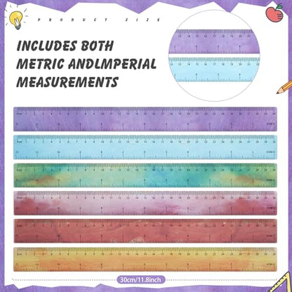 60 Pcs 12 Inch Bulk Plastic Clear Rulers, School Supplies, Oil Painting - color: Oil Painting