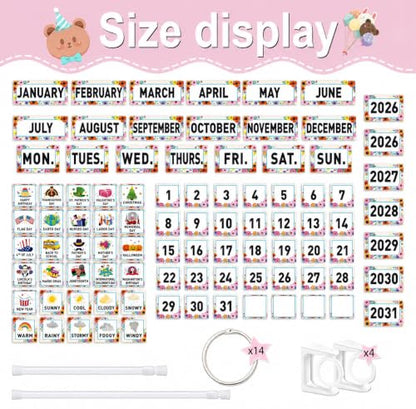 96 Cards Classroom Bulletin Board Decorations Set for Teachers,Flip Calendar with Holder for Classroom,Adjustable Calendar,Preschool Elementary Home Decor Supplies（Wildflowerst） - style: Wildflowers