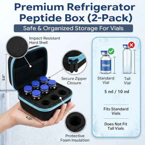 2 Pack Peptide Vial Storage Case Small for Fridge, 9 Slots Vials Holder Cases 10ml Standard for Organizer, Peptides Container for Freezer