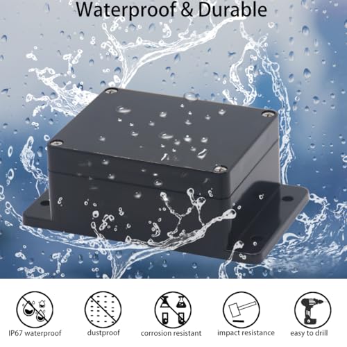 Project Box ABS Black Electrical Boxes IP65 Outdoor Waterproof Box Electronic Junction Box Fixed Ear Power Enclosure with Cable Glands for DIY Project 7.87 x 4.72 x 2.95 inch (200x120x75mm) - size: 7.87"x4.72"x2.95"