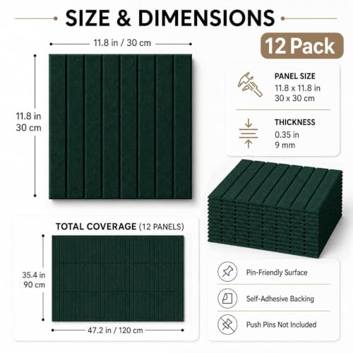 Stripe Felt Bulletin Board Tiles, Cork Board Alternative 48 x 36 in - color: Forest Green, size: 48" x 36"