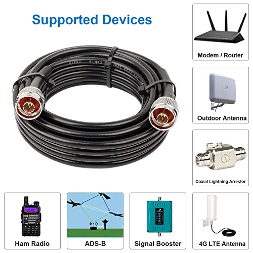 MOOKEERF KMR240 N Cable - 20FT Ultra Low Loss N Male to N Male Cable Pure Copper 50 ohm for Antenna,WiFi Router,Signal Booster, Amplifier - size: 20FT