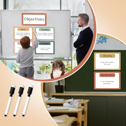 7 Pack Magnetic Write & Wipe Paper Organization Chart, Retro Blank Dry Erase Objectives Labels Learning Magnets with 1 Black Pen & 30x20cm Back Card - style: Retro
