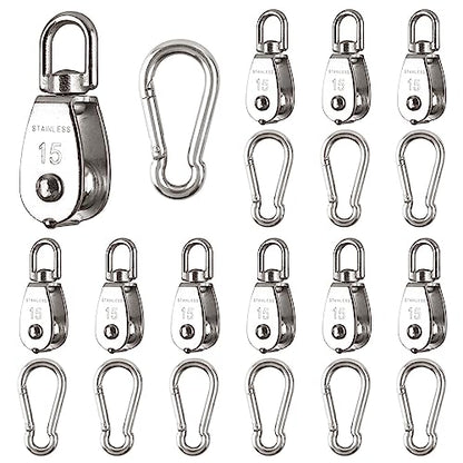 10 Pcs M15 Single Pulley Block 304 Stainless Steel Lifting Pulley - style: 10*M15 Pulley/Hook