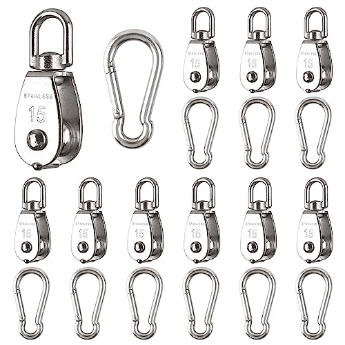 10 Pcs M15 Single Pulley Block 304 Stainless Steel Lifting Pulley - style: 10*M15 Pulley/Hook