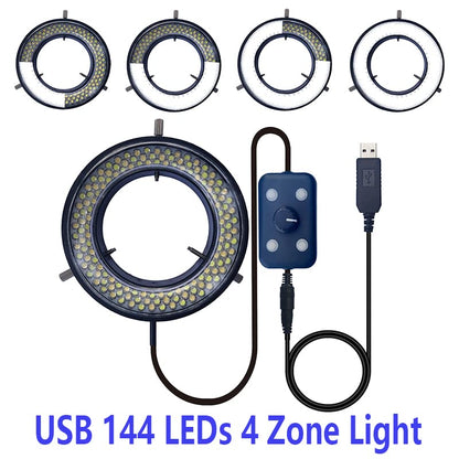 Microscope LED Ring Light Illuminator, USB 5V 144 LED Color Temperature Adjustable, 4 Zone RGB, Focus Lamp for Monocular Binocular Trinocular Stereo Microscope Vision Scientific - color: 144 LED 4 Zone