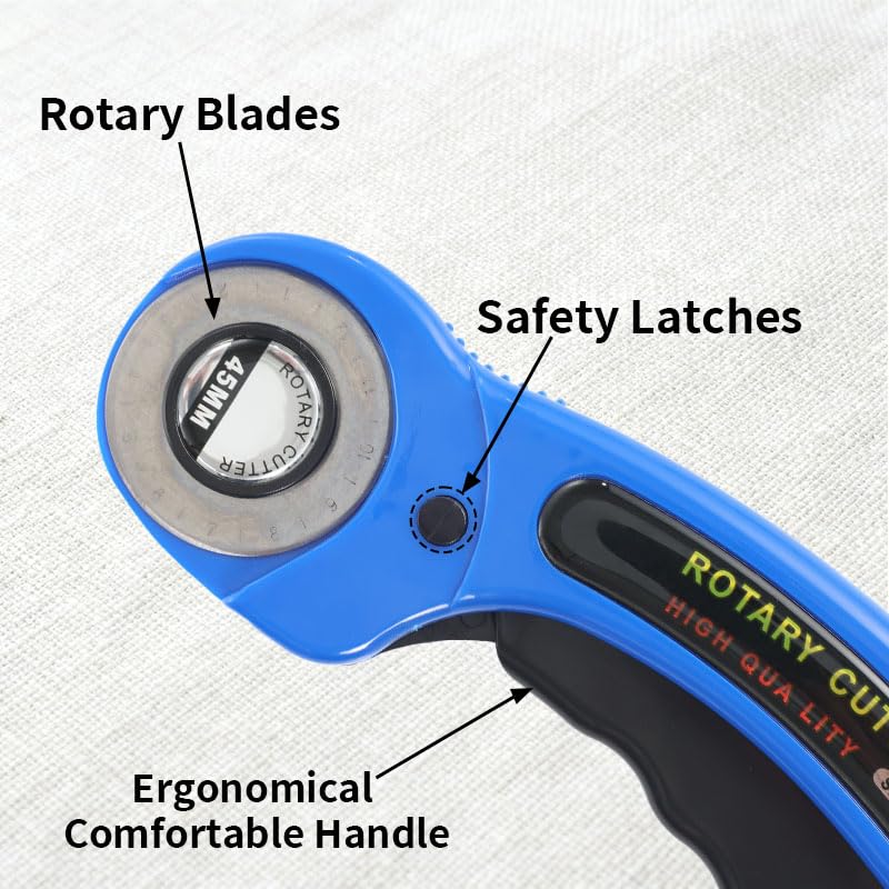 Rotary Cutter for Fabric, 45mm and 28mm Cutters Kit with Extra 10 Blades - color: Blue