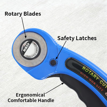 Rotary Cutter for Fabric, 45mm and 28mm Rotary Cutters Kit with 10 Blades - color: Blue