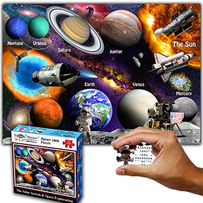 Think2Master Solar System & Space Exploration 500 Pieces with Very Large Pieces Jigsaw Puzzle 13+, Teens, Adults & Families. Great Gift for stimulating Learning About Astronomy. Size: 26.8” X 18.9” - style: Solar System & Space Exploration