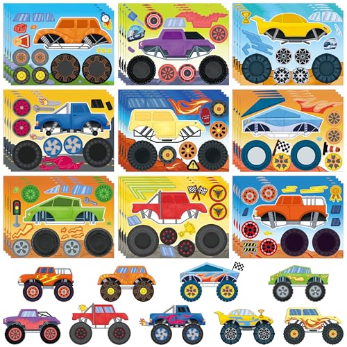 LINAYE 45 Sheets Monster Truck Stickers for Kids Toddlers, Make Your Own Monster Truck Stickers Birthday Party Favors Activities Goodie Bag Filler Crafts for Kids Classroom - style: Monster Truck 45 Sheets