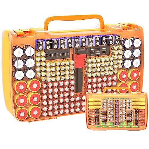 Battery Organizer Storage Case with Tester for 269 Batteries, Double Sides - color: Yellow