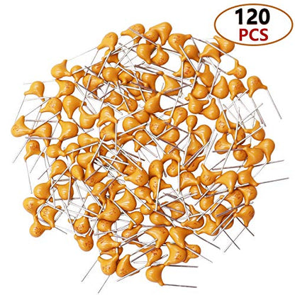 mxuteuk 120PCS 0.1uF 104 100nF Multilayer Monolithic Ceramic Capacitor 5.08mm - size: 0.1uF-104