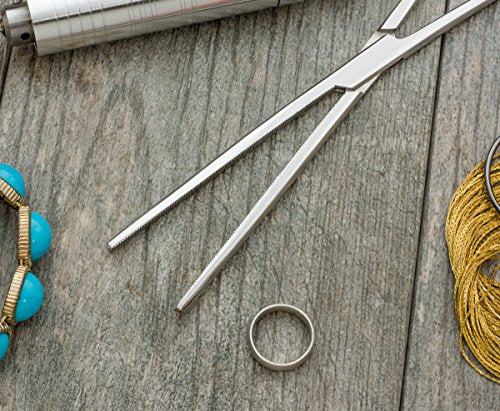 SE 12-Inch Stainless Steel Straight Forceps - Self-Locking, Serrated Tip for Precision Grip and Clamping - Perfect for Crafting, Fishing Tasks, Jewelry Making, and More! -612FS - size: 12", style: Straight