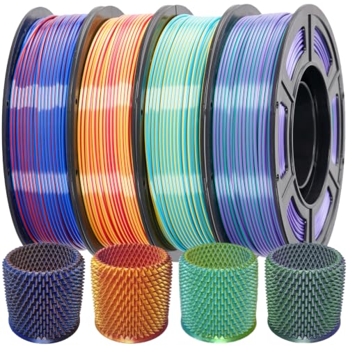 Silk 3D Printer Filament Bundle, Shiny Dual Color PLA 1.75mm Pack - color: Silk Cyan Gold+purple Green+gold Rose+red Blue