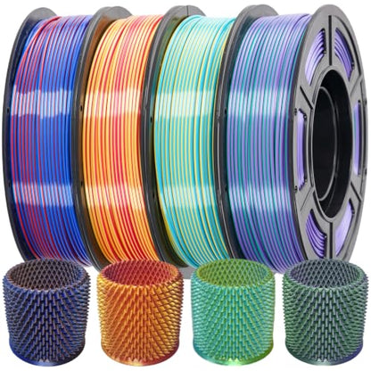 Silk 3D Printer Filament Bundle, Shiny Dual Color PLA 1.75mm Pack - color: Silk Cyan Gold+purple Green+gold Rose+red Blue