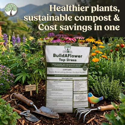 BuildASoil Build-A-Flower - Organic Top Soil Amendment – Top Dress Kit for Flowering Plants | Compost, Phosphorus & Potassium | 1 Cubic Foot Bag of Soil - size: 7.48 gallon