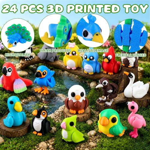 24Pcs 3D Printed Birds Animals Articulated Flexible 3D Printed Fidget Toys - color: White