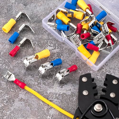 ANCIRS 15pcs Semi-Insulated Piggyback Spade Connectors, 3 Models, 3 Colors - size: 22-10 AWG