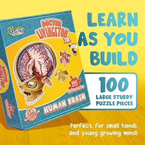 Human Brain Floor Puzzle - Doctor Livingston Jr Anatomy Model - 100 Piece Jigsaw Puzzle - Kids Puzzle and STEM Game About Brain - Medically Accurate Science Toys for Kids, Toddlers, Teens - style: Human Brain Puzzle