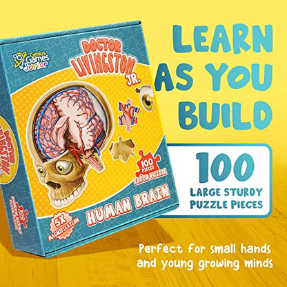 Human Brain Floor Puzzle - Doctor Livingston Jr Anatomy Model - 100 Piece Jigsaw Puzzle - Kids Puzzle and STEM Game About Brain - Medically Accurate Science Toys for Kids, Toddlers, Teens - style: Human Brain Puzzle