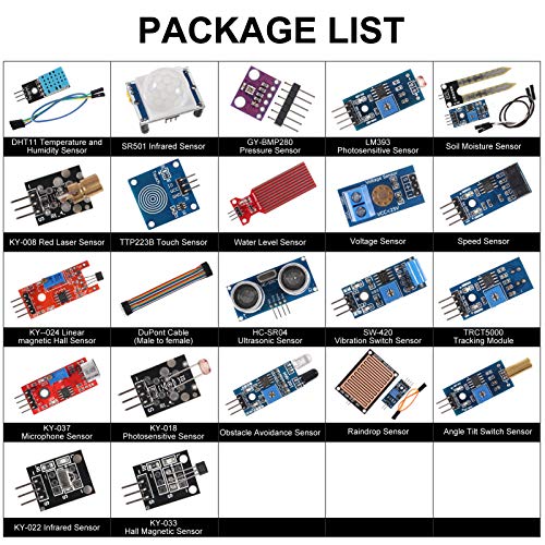 Sensor Modules Kit for Arduino Raspberry, 22 in 1 Project Super Starter Kits for UNO R3 Nano V3.0 Mega 2560 Mega 328 Project Starter Kit - color: 22 in 1