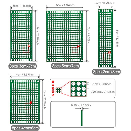 Chanzon 20 Pcs Double Sided FR4 PCB Board Tinned Through Holes 4 Sizes - size: 2) 20pcs Kit