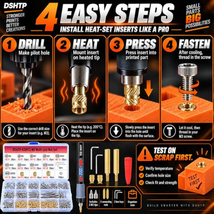 Heat Set Insert Kit for 3D Printing,Threaded Insert Kit for Plastic,420Pcs - size: M3