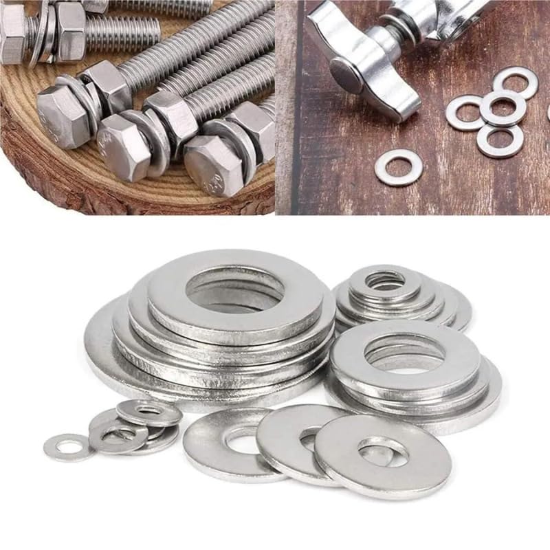 360 Pieces 8 Sizes 304 Stainless Steel Washers Assortment Kit, Lock Metal Washer for Screw(M2 M2.5 M3 M4 M5 M6 M8 M10)