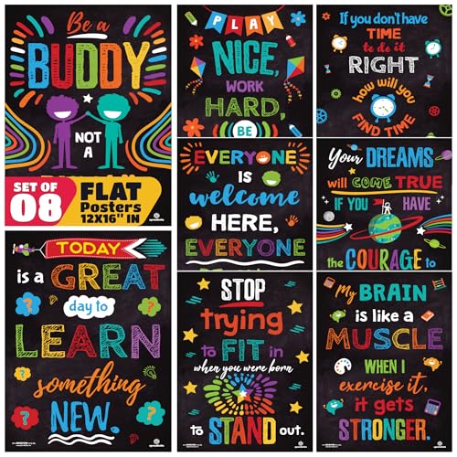 Sproutbrite 8 Pack 12”x16” Educational Motivational Posters for Classroom - color: Inspirational Charts