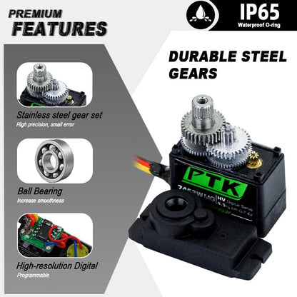 PTK 7462W MG 13g Waterproof Micro Digital Servo Metal Gear Core Motor 4.5kg Torque for SCX24 AX24 1/24 Crawler Cars Robots Fixed Wings Upgrade Parts 180 Degrees (6pcs) - style: PTK 7462W-6pcs