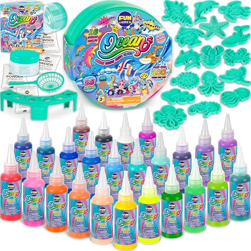 Ocean Magic Water Elves Toys Kit, FunKidz Aqua Squishy Craft Kit for Kids 25 Bright Ocean Colors Gel 16 Ocan Creature Molds Great Birthday Gift for Boys Girls Summer Activities