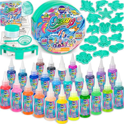 Ocean Magic Water Elves Toys Kit, FunKidz Aqua Squishy Craft Kit for Kids 25 Bright Ocean Colors Gel 16 Ocan Creature Molds Great Birthday Gift for Boys Girls Summer Activities
