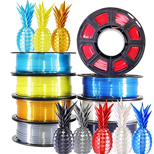 BBLIFE Silk PLA Filament, 1.75mm PLA 3D Printer Filament Bundle Pack - color: Gold, Silver, White, Black, Green, Purple, Red, Blue