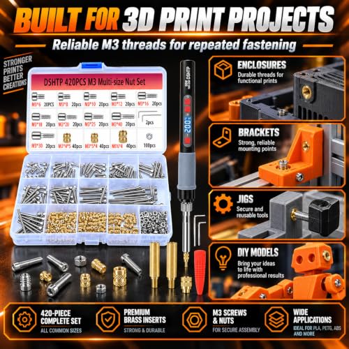 Heat Set Insert Kit for 3D Printing,Threaded Insert Kit for Plastic,420Pcs - size: M3