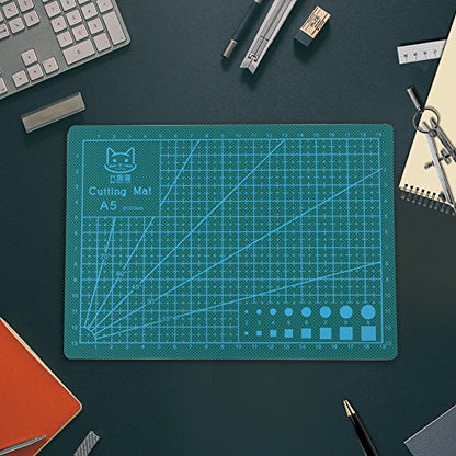 A5 Self Healing Cutting Mat, Professional Non-Slip Cutting Surface with Grid Ruler for Arts and Crafts, 8 by 6 Inches (Green)