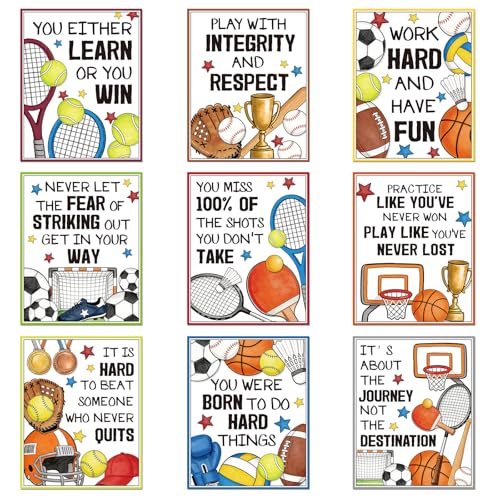 Aposwow Sports Motivational Posters for Classroom - 9 Pcs Back to School Classroom Decor, Basketball Baseball Bulletin Board School Wall Office Playroom Decor Supplies - color: Sports