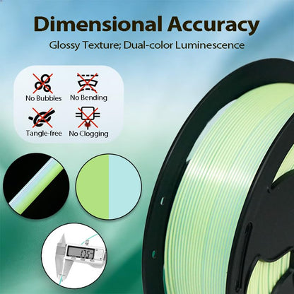 Bi-Color Glow in Dark Silk Lime PLA Filament 1.75mm 1kg Luminou 3D Filament - color: C_pla-27 Pearl Glow Dual Lime