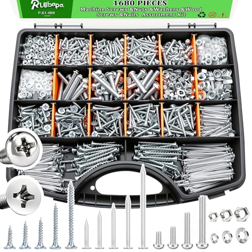 1680pcs Nails and Screws Assortment Kit,3/4"-2" Hardware Nails,M3/M4/M5/M6 Machine Screws,#6#8 High Hardness Wood Screws,Assorted Screws, Common Nails with Handheld Box - size: 1680PCS