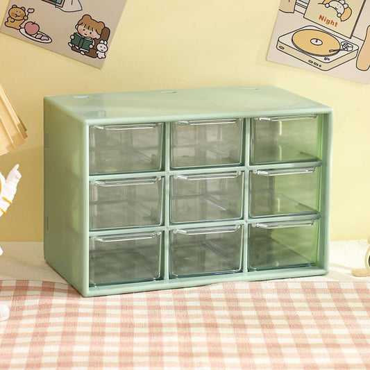 Desk Organizers Box with 9 Compartments – Plastic Desktop Drawer Storage Box, Storing Organizer for Hardware, Beads, Makeup, Office, and Craft Storagew(Green) - color: Green