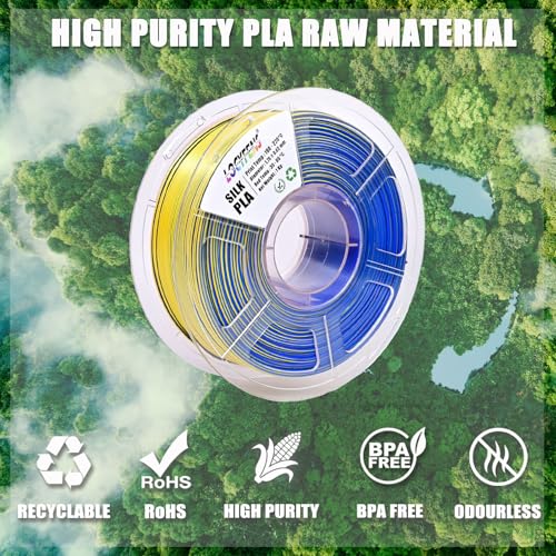PLA Filament 1.75mm, Silk Rainbow Color PLA Filament, Tri Color 3D Printer Filament Red Yellow Blue, Fit to AMS, 1kg/Spool - color: Tri-color Red Yellow Blue