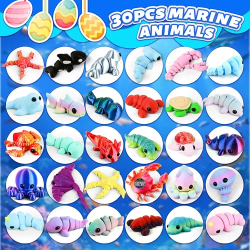 30 Pcs 3D Printed Animals Bulk Pack, Mini Sea Animal Figures - style: 30P Upgrade Ocean Animals