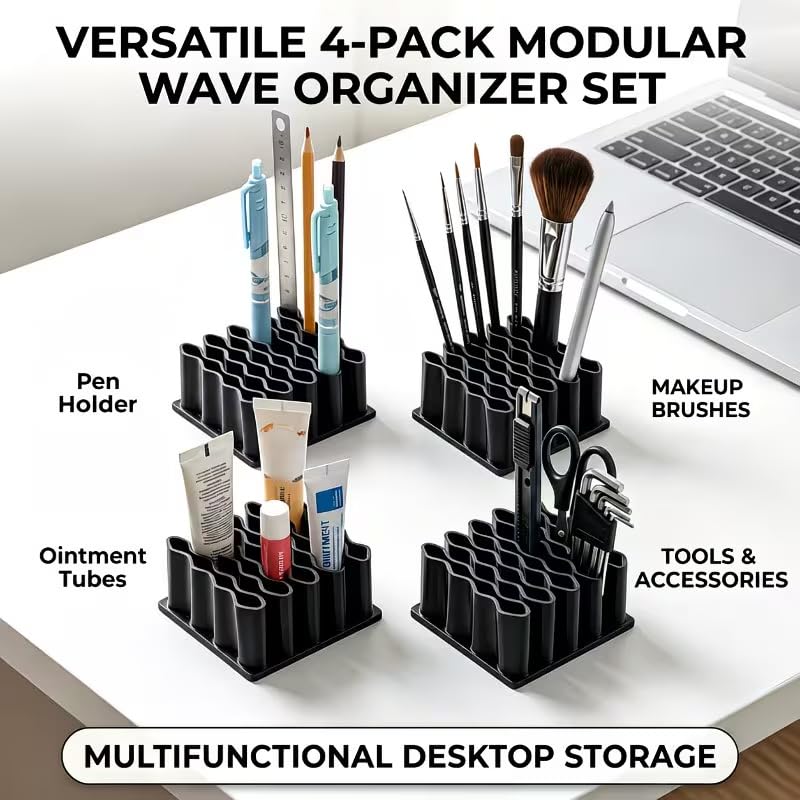 1PCS 32-Slot Tube Organizer Rack, Tiered Desktop Storage Box with Label Sections, Multi-Layer Vertical Space-Saving Stand for Cosmetics, Crafts & Small Items (Black) - color: Black