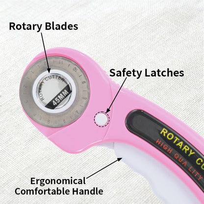 Rotary Cutter for Fabric, 45mm and 28mm Cutters Kit with Extra 10 Blades - color: Pink