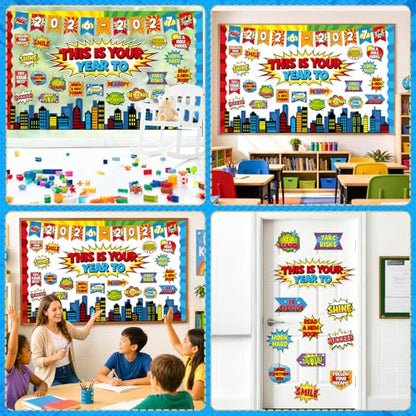 This is Your Year Bulletin Board Set Super Themed Classroom Decoration Inspirational Hero Welcome Back to School Decoration Cutouts for Back to School Office Classroom Home Chalkboard Wall Door Decor - style: This is Your Year to