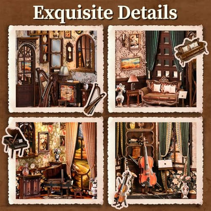Book Nooks for Adults, DIY Miniature Dollhouse BookNook Kit Gifts - style: Classical Music Room