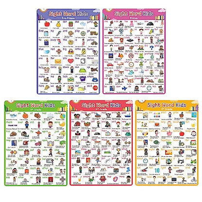 Lachilly Sight Words 5 Levels Learnig Posters, Vocabulary Building, Preschool, Home, Middle and High School Classroom Wall Decoration, Bulletin Board Set, Teacher Teaching Aids, 5 Sheet - style: Sight Words 5P