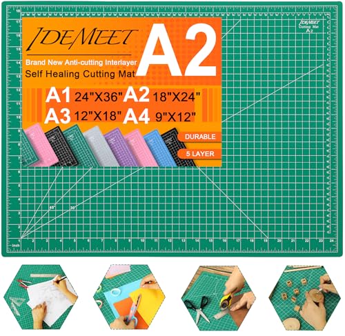 Density-upgraded 18" x 24" Self Healing Sewing Mat, Idemeet Rotary Sewing Mat for Crafts, 5-Ply Cut Board for Fabric Leather Cutting Quilting Modeling Hobby Project, Scale Size 18" x 24", Green - color: Green, size: 24.8"L x 18.8"W