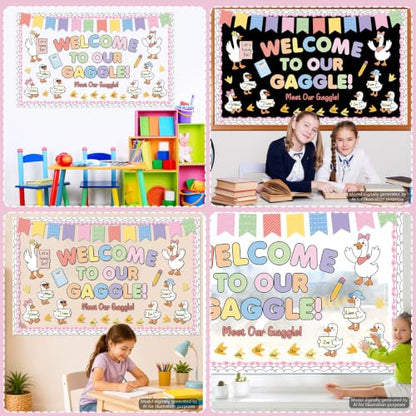 Silly Goose Bulletin Board Decorations Welcome Back to School Cute Goose Notebook Paper Cutouts Welcome to Our Gaggle Classroom Decor Supplies for Home School Classroom Chalkboard Wall Door Decor - style: Goose