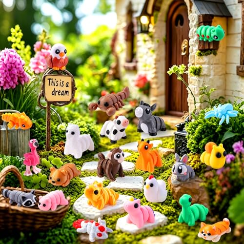 JOICEE 36Pcs Mini 3D Printed Animals Articulated Flexible Fidget Toys - color: Yellow