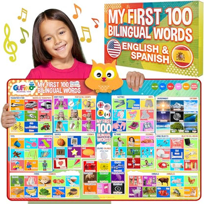First 100 Words Bilingual Electronic Alphabet Poster for Kids - color: First 100 Words